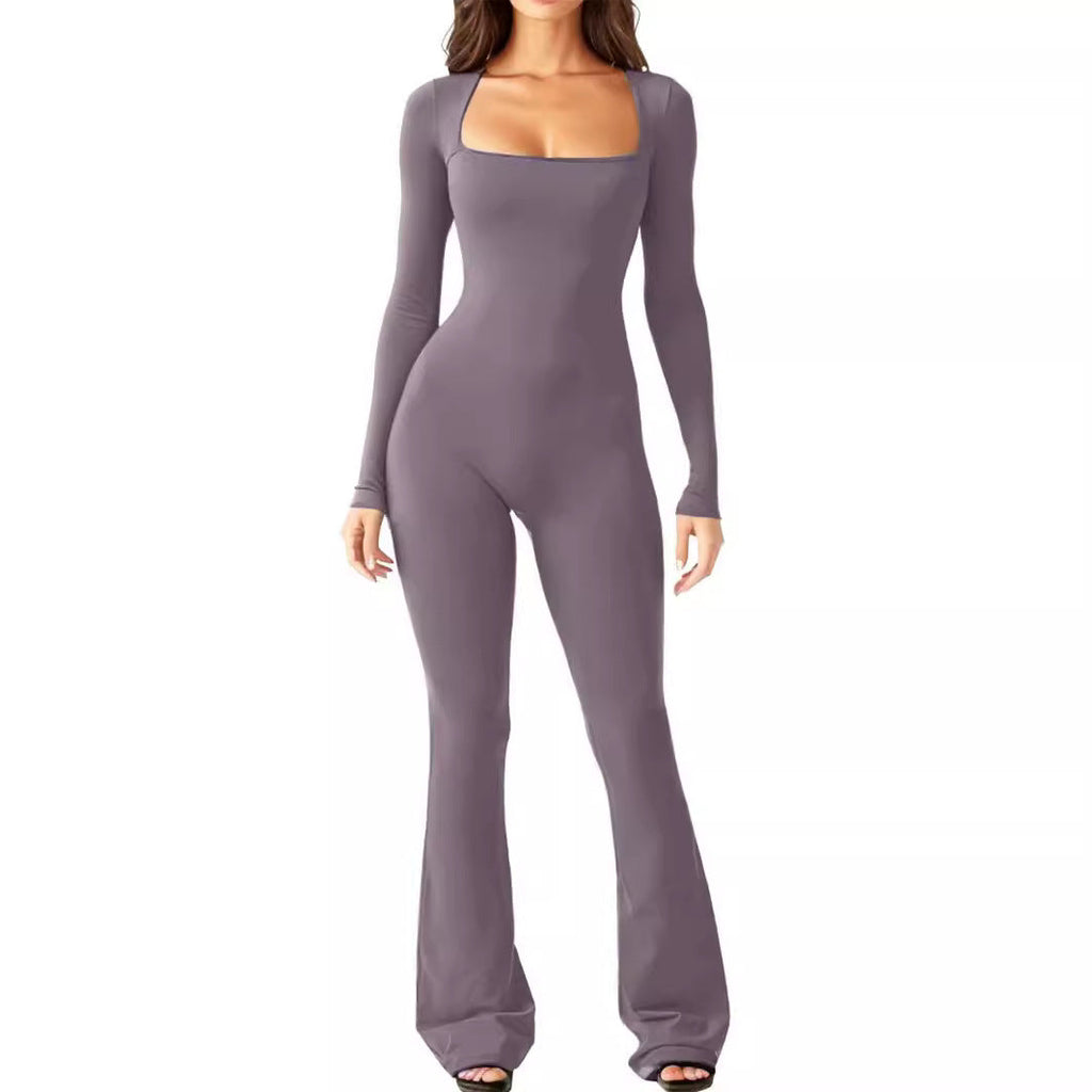Women's Elegant Long-Sleeve Wide-Leg Jumpsuit