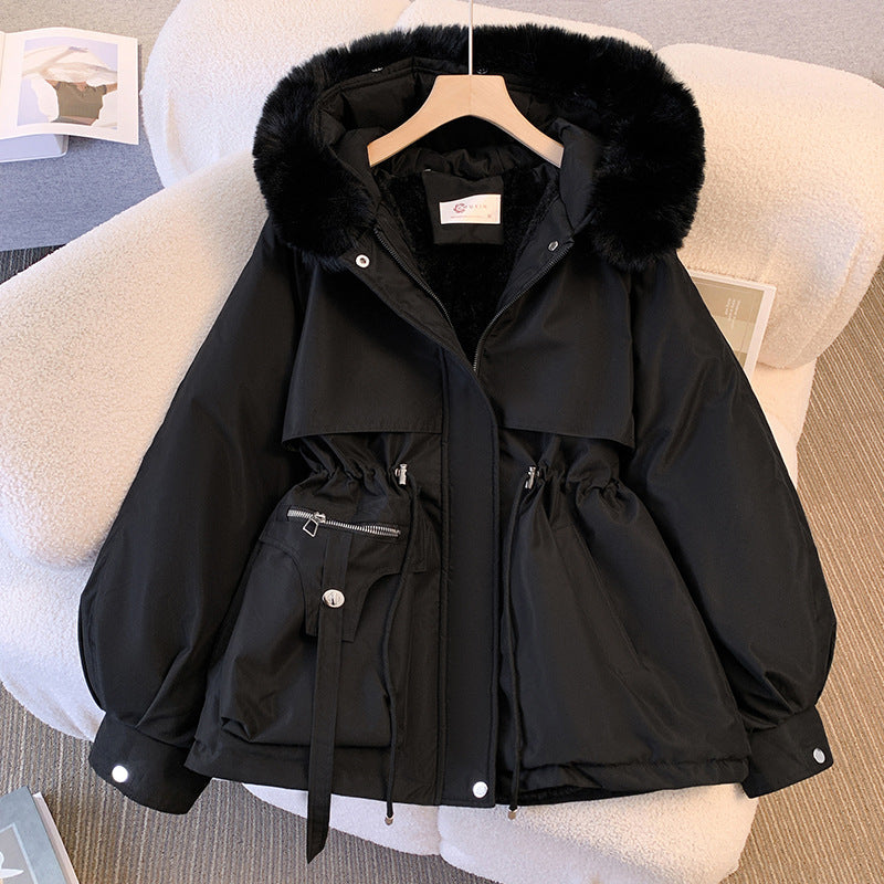 Women's Fashionable Winter Jacket with Detachable Faux Fur Collar and Practical Pockets