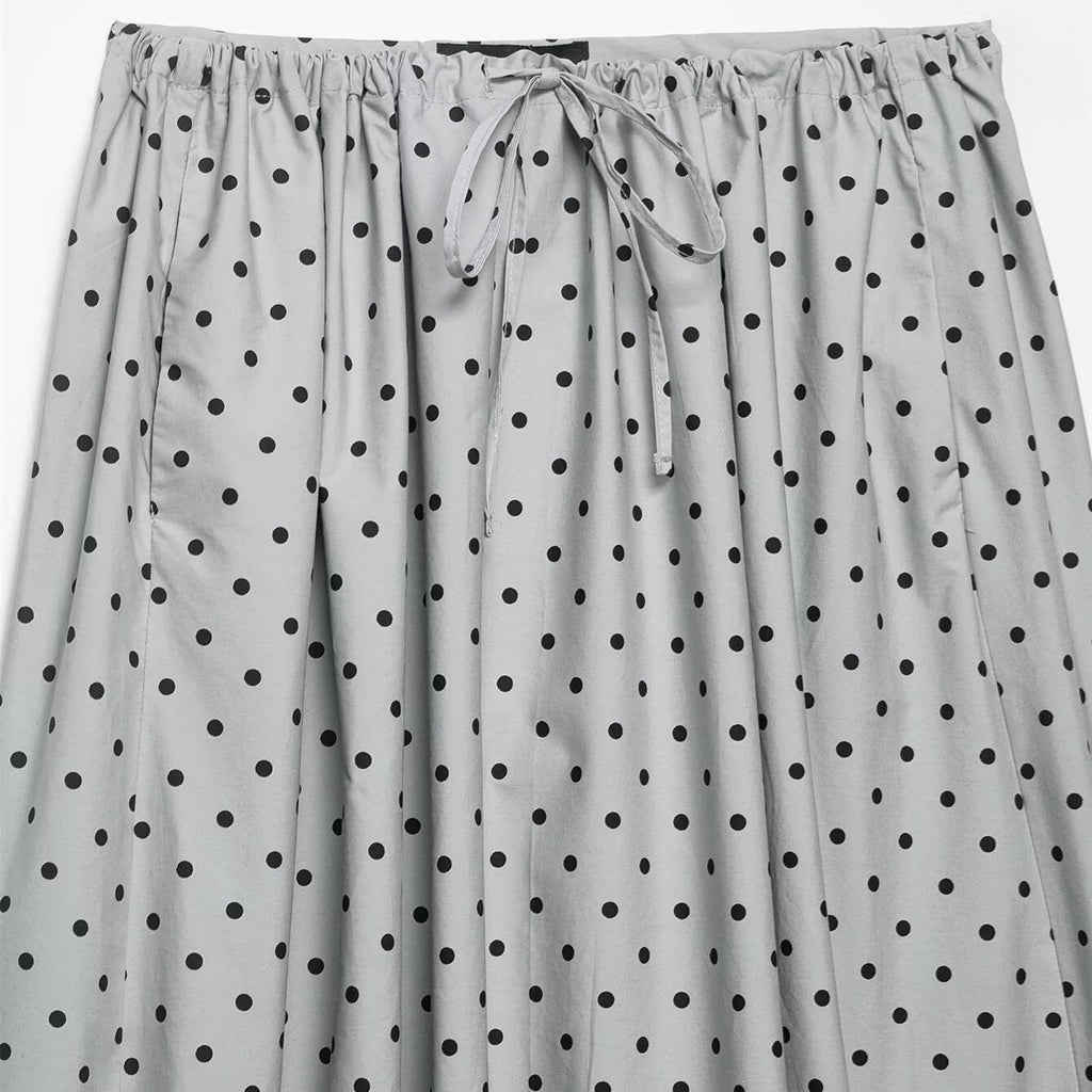 Women's Polka Dot Midi Skirt with Elastic Waist