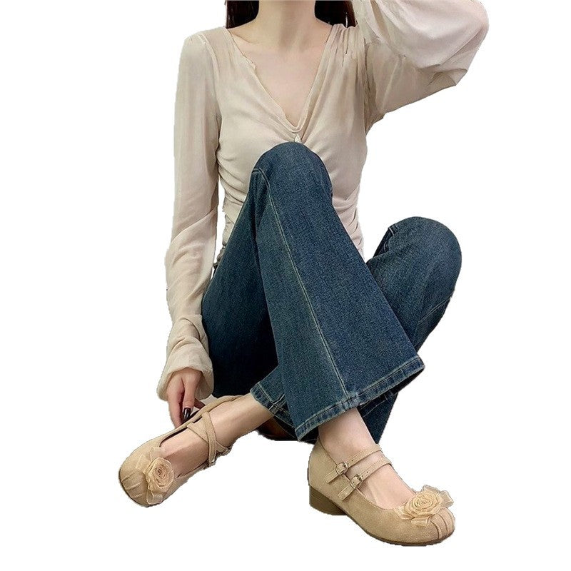 Women's Ballet Flats with Decorative Flower Motif