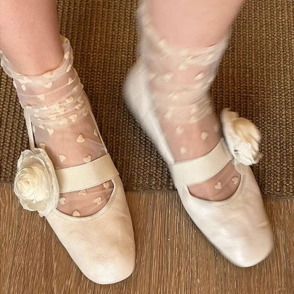 Women's Ballet Flats with Floral Decor and Elastic Strap