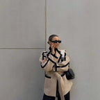 Elegant Blazer Jacket with Waist Belt and Contrast Stitching