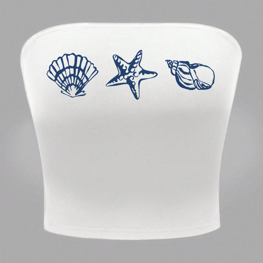 Women's Maritime Bandeau Top with Shell Motifs