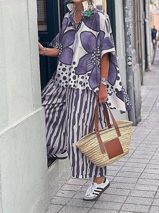 Casual Blouse and Palazzo Pants Set