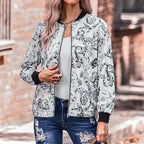 Women's Floral Bomber Jacket with Elastic Cuffs