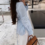 Casual Shirt Blouse Set with Tie Straps