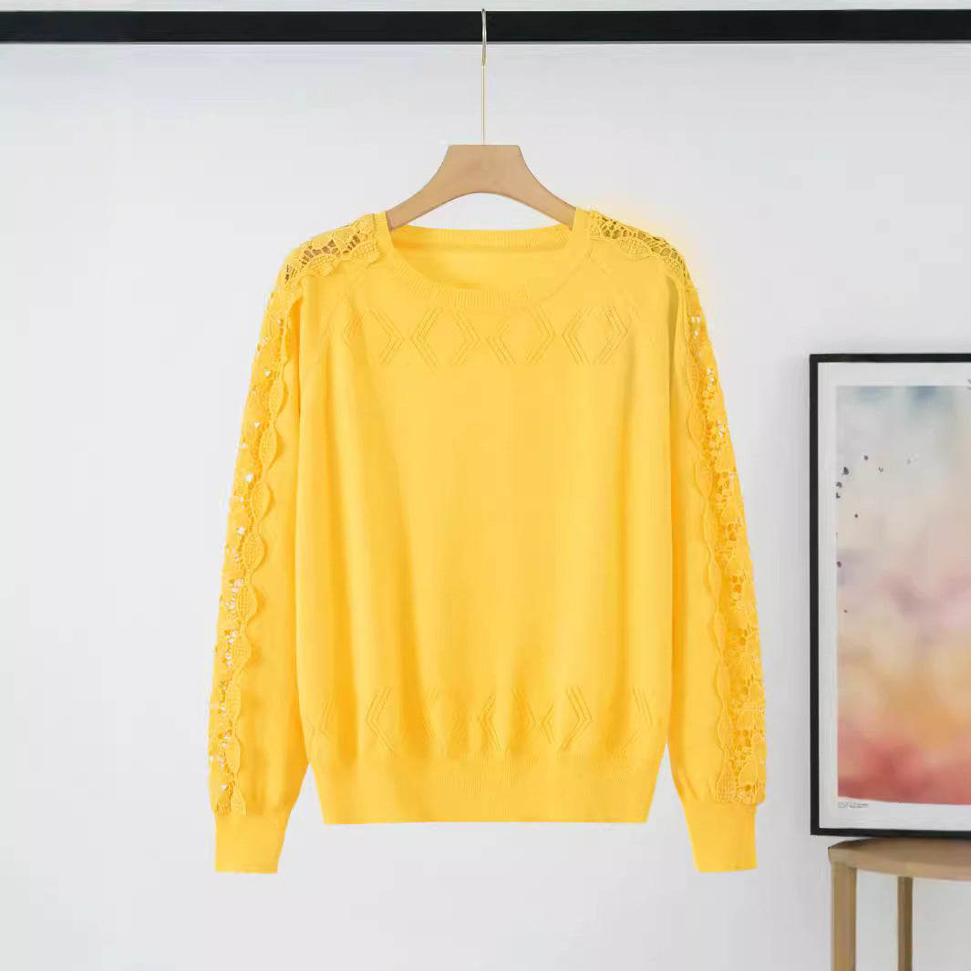 Women's Elegant Sweater with Lace Sleeves