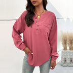 Long-Sleeve Button-Down Blouse with Chest Pocket