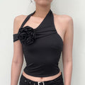 Women's Asymmetrical Top with Floral Appliqué and Adjustable Strap