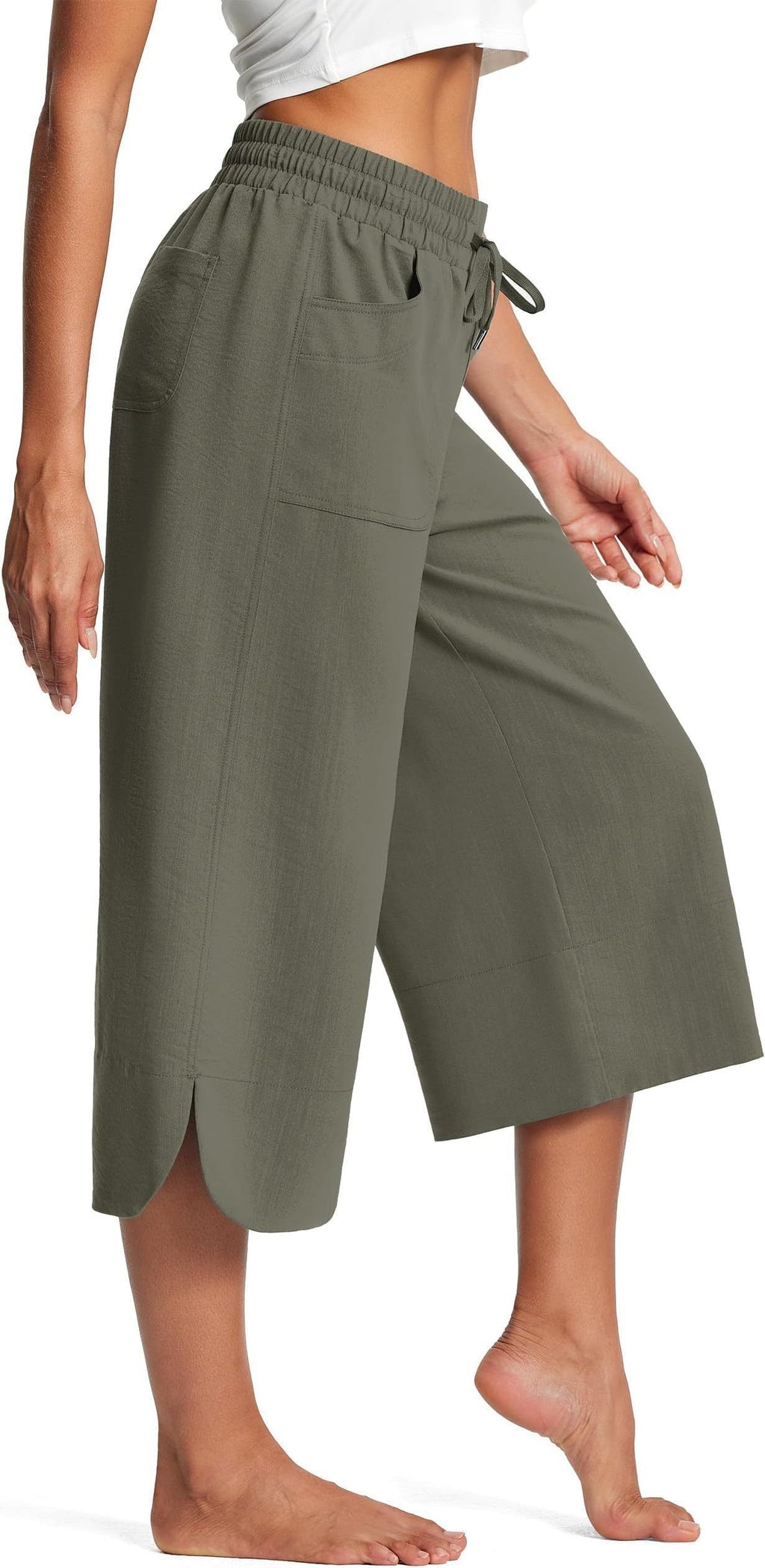 Women's Comfortable Culottes with Elastic Waist and Practical Pockets