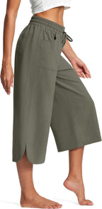 Women's Comfortable Culottes with Elastic Waist and Practical Pockets