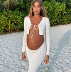 Women's Knitted Crop Top and Maxi Skirt Set