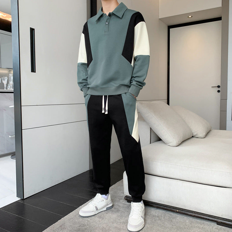 Men's Two-Piece Colorblock Tracksuit with Polo Collar