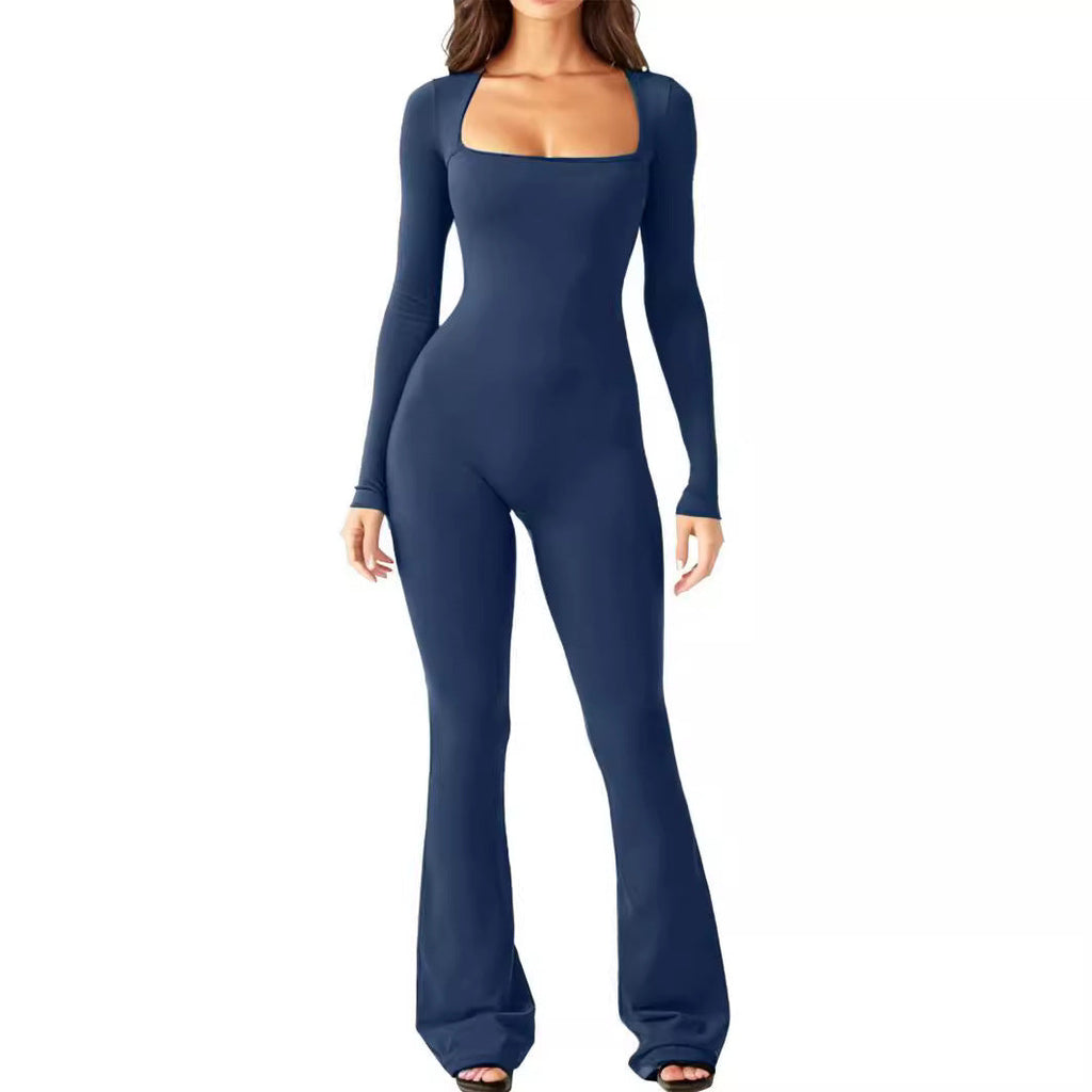 Women's Elegant Long-Sleeve Wide-Leg Jumpsuit