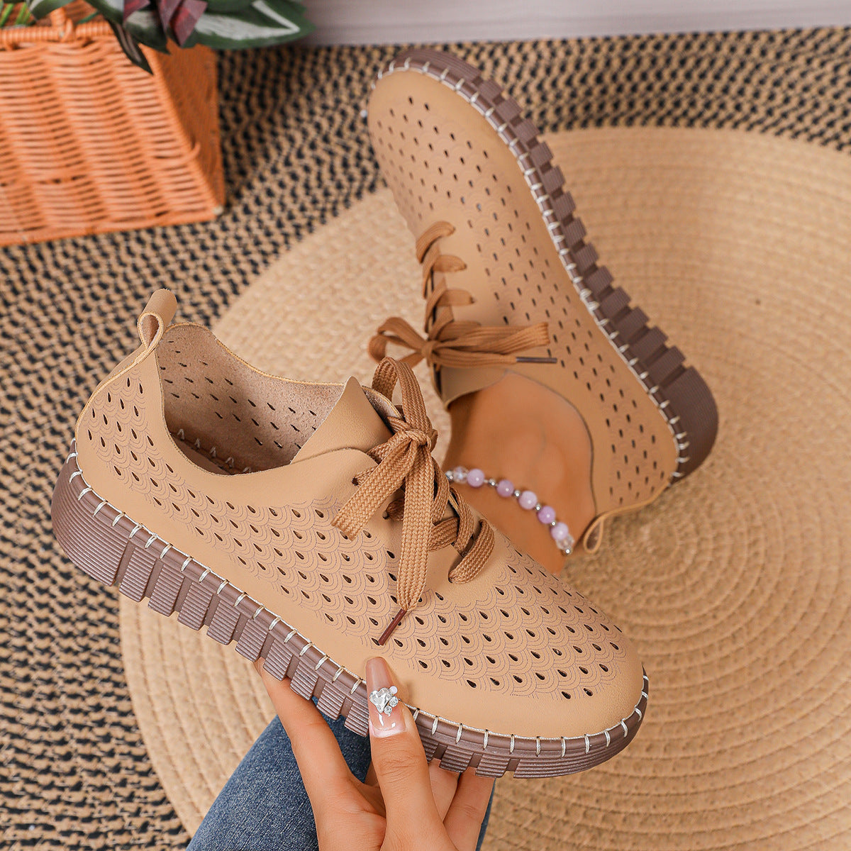 Women's Breathable Sneakers with Perforated Upper