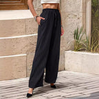 Women's Elegant Casual Trousers with Striped Design and Elastic Waist