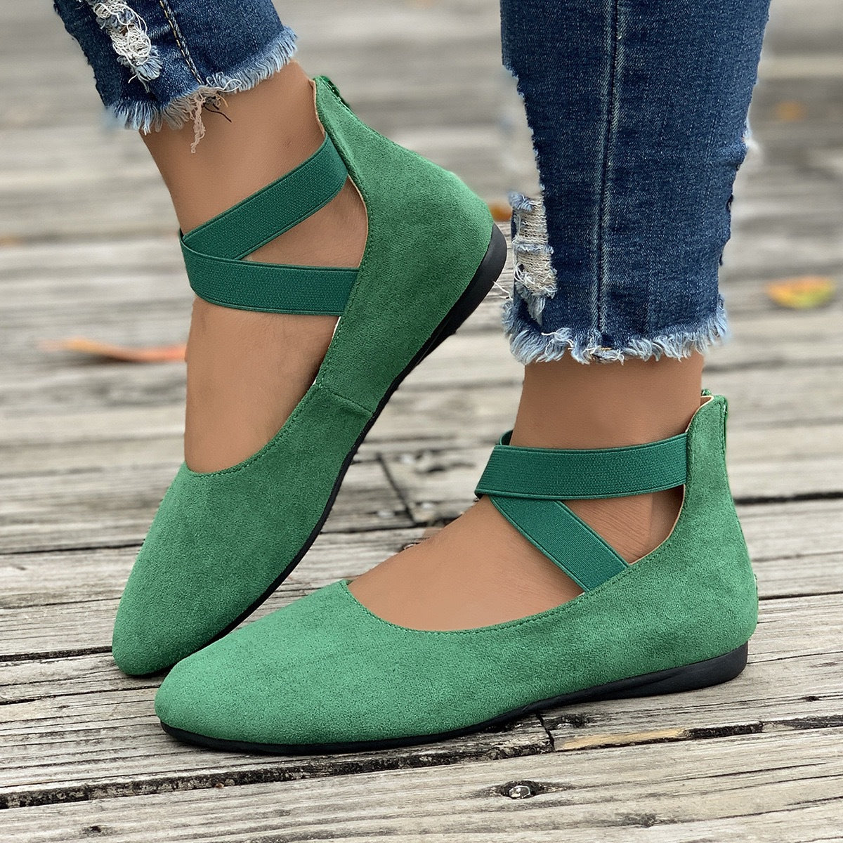 Women's Ballet Flats with Elastic Criss-Cross Straps