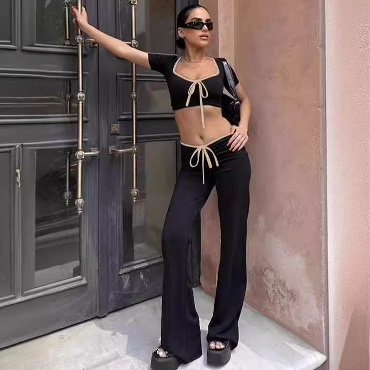 Women's Fashionable Cropped Top with Wide Pants