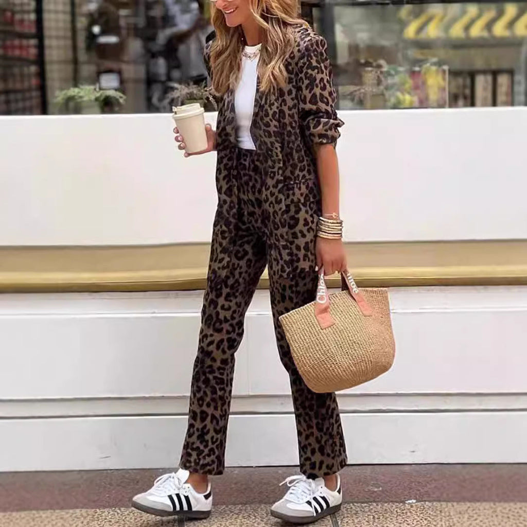 Women's Elegant Leopard Print Suit Set