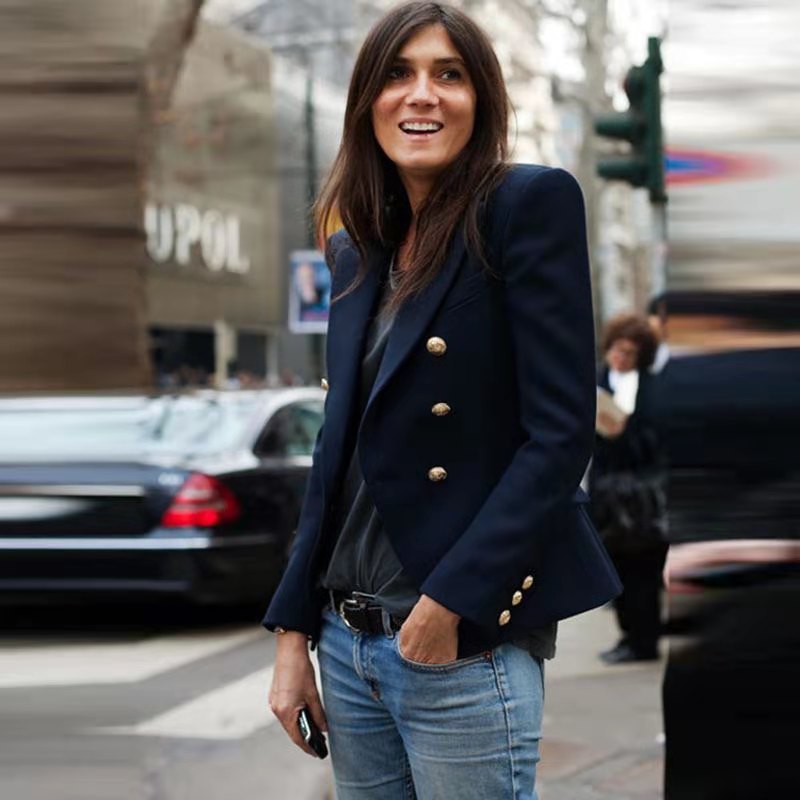 Women's Elegant Double-Breasted Blazer Jacket with Gold Buttons
