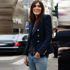 Women's Elegant Double-Breasted Blazer Jacket with Gold Buttons