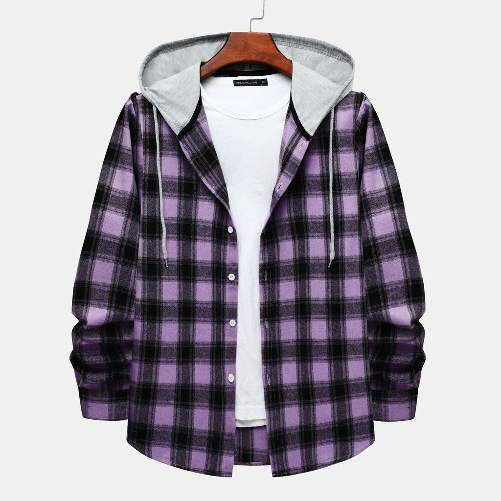 Women's Flannel Shirt with Integrated Hood and Plaid Design