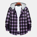 Women's Flannel Shirt with Integrated Hood and Plaid Design