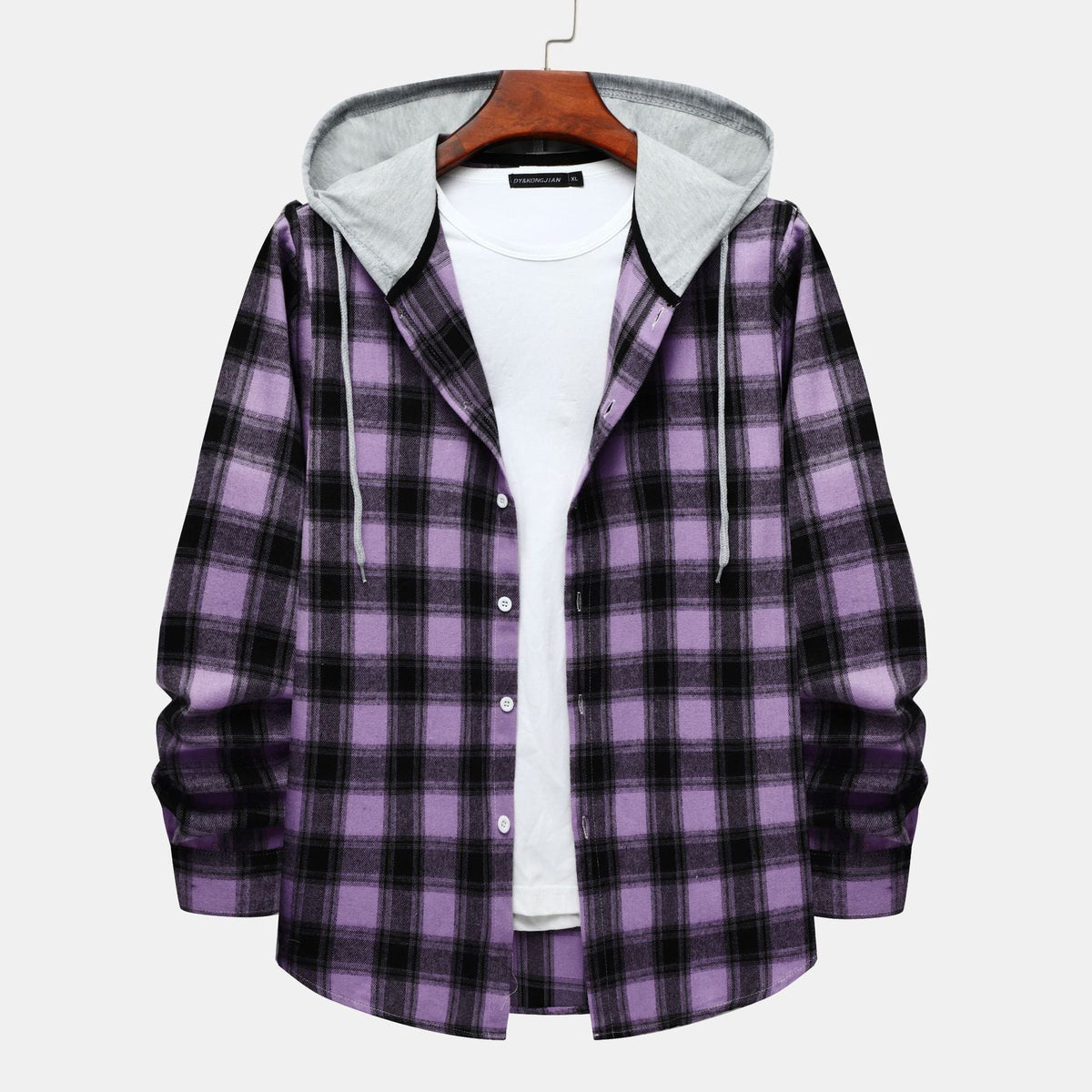 Women's Flannel Shirt with Integrated Hood and Plaid Design