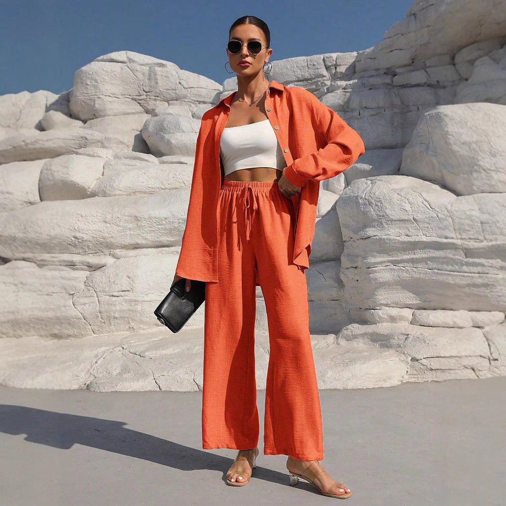 Elegant Women's Lounge Set in Lightweight Fabric with Wide Cut