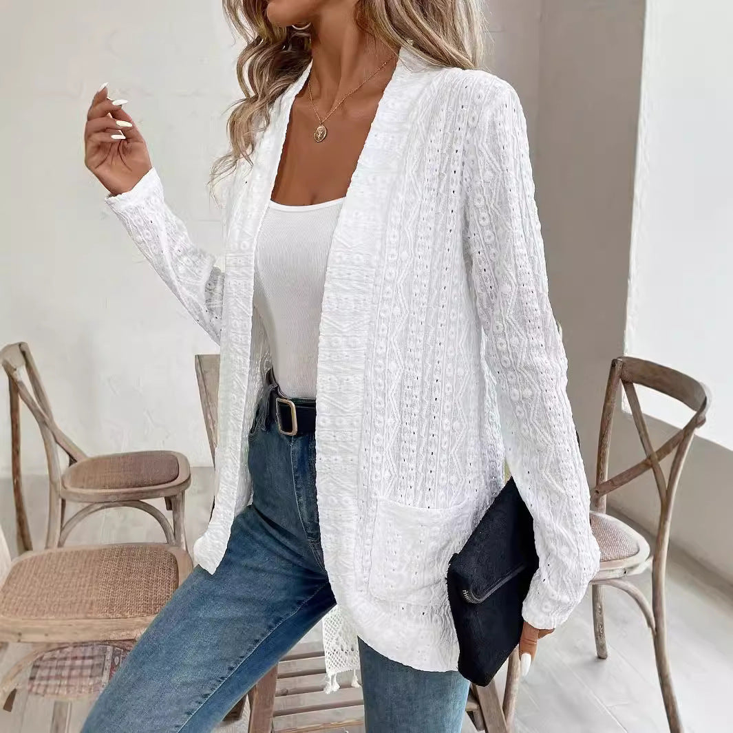 Elegant Knit Cardigan with Fine Openwork Pattern
