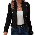 Women's Elegant Cropped Jacket with Gold Decorative Buttons
