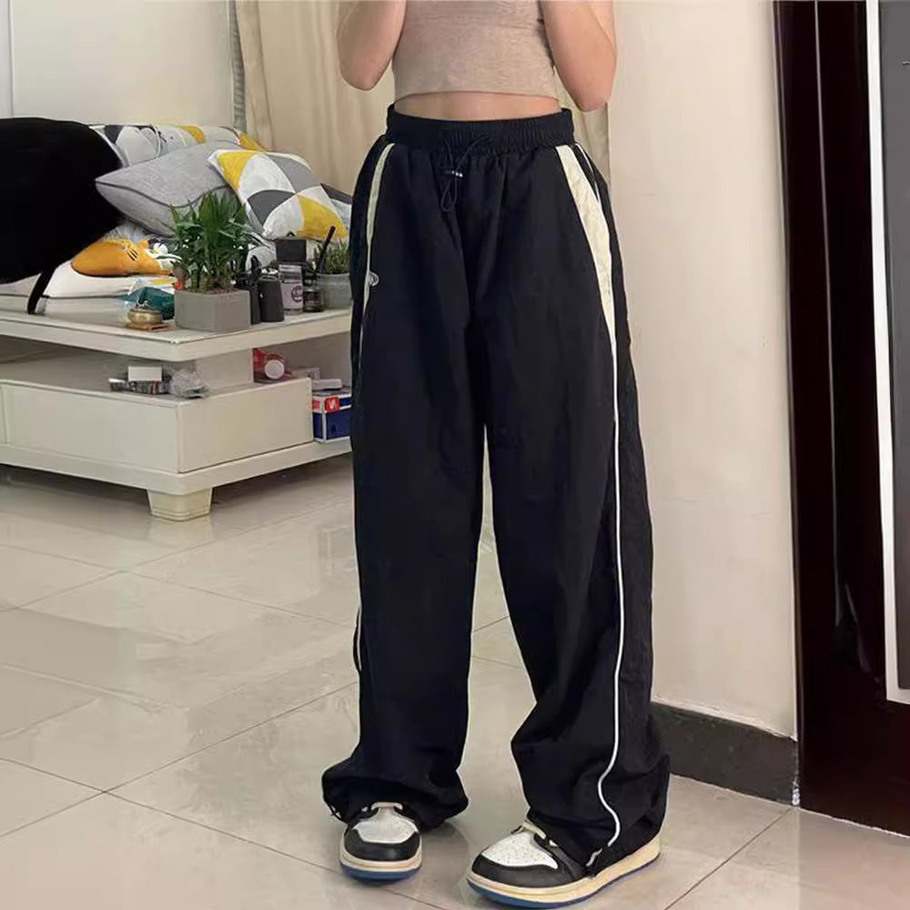 Women's Casual Pants with Side Contrast Stripes and Elastic Waist