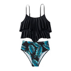 Women's Swim Top with Ruffles and High-Waisted Bikini Bottoms