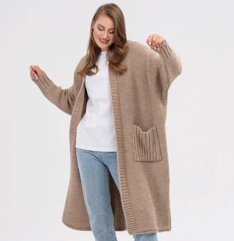 Women's Cozy Knit Coat with Large Pockets and Oversized Fit