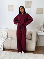 Women's wide Polo lounge set with elastic drawstring waistband and wide-leg jogging pants