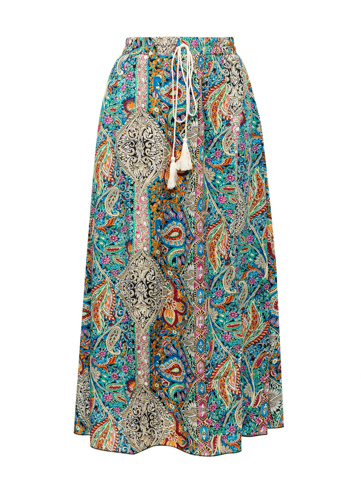Women's Maxi Skirt with Contrasting Patterns and Elastic Waistband