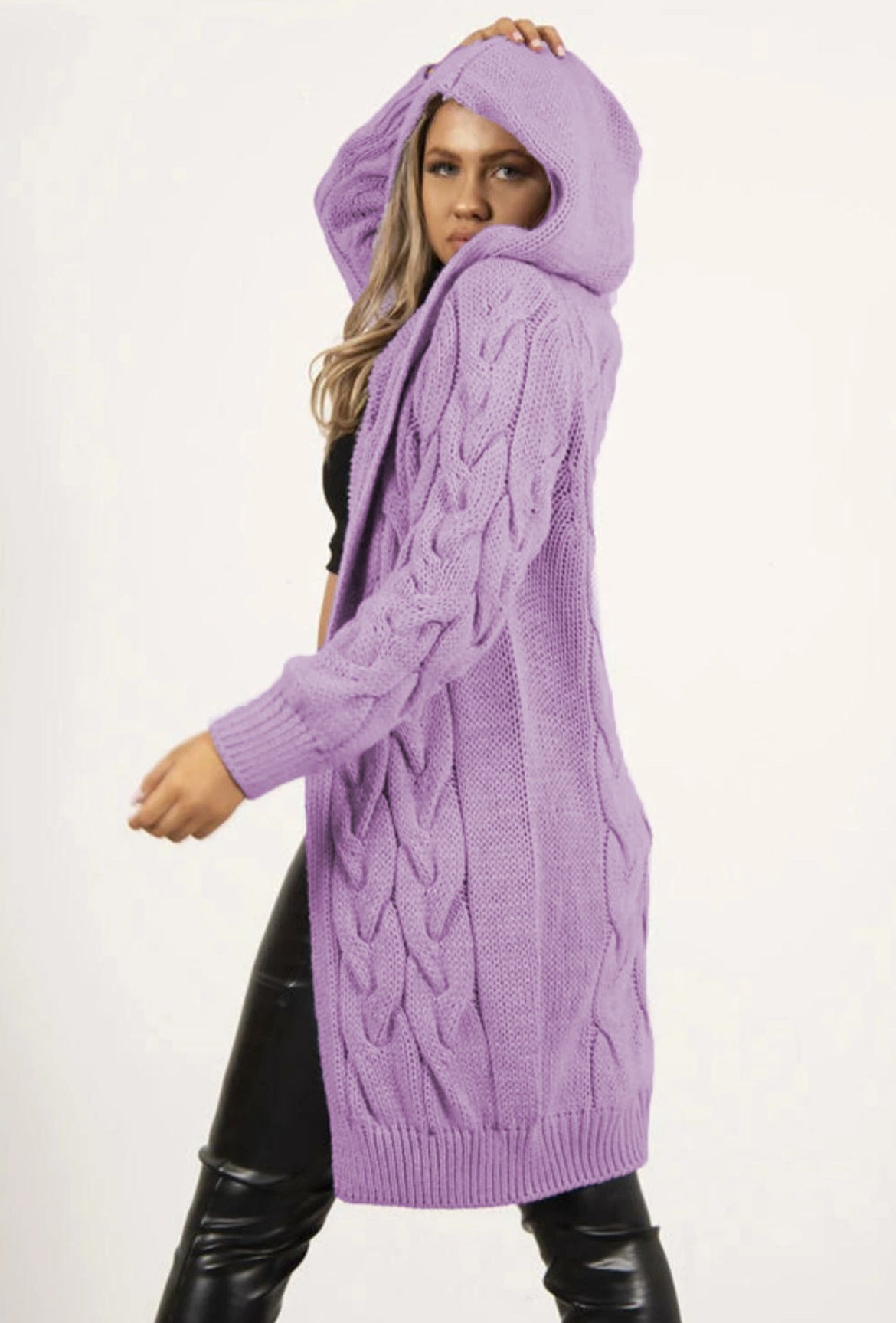 Women's Chunky Knit Coat with Hood