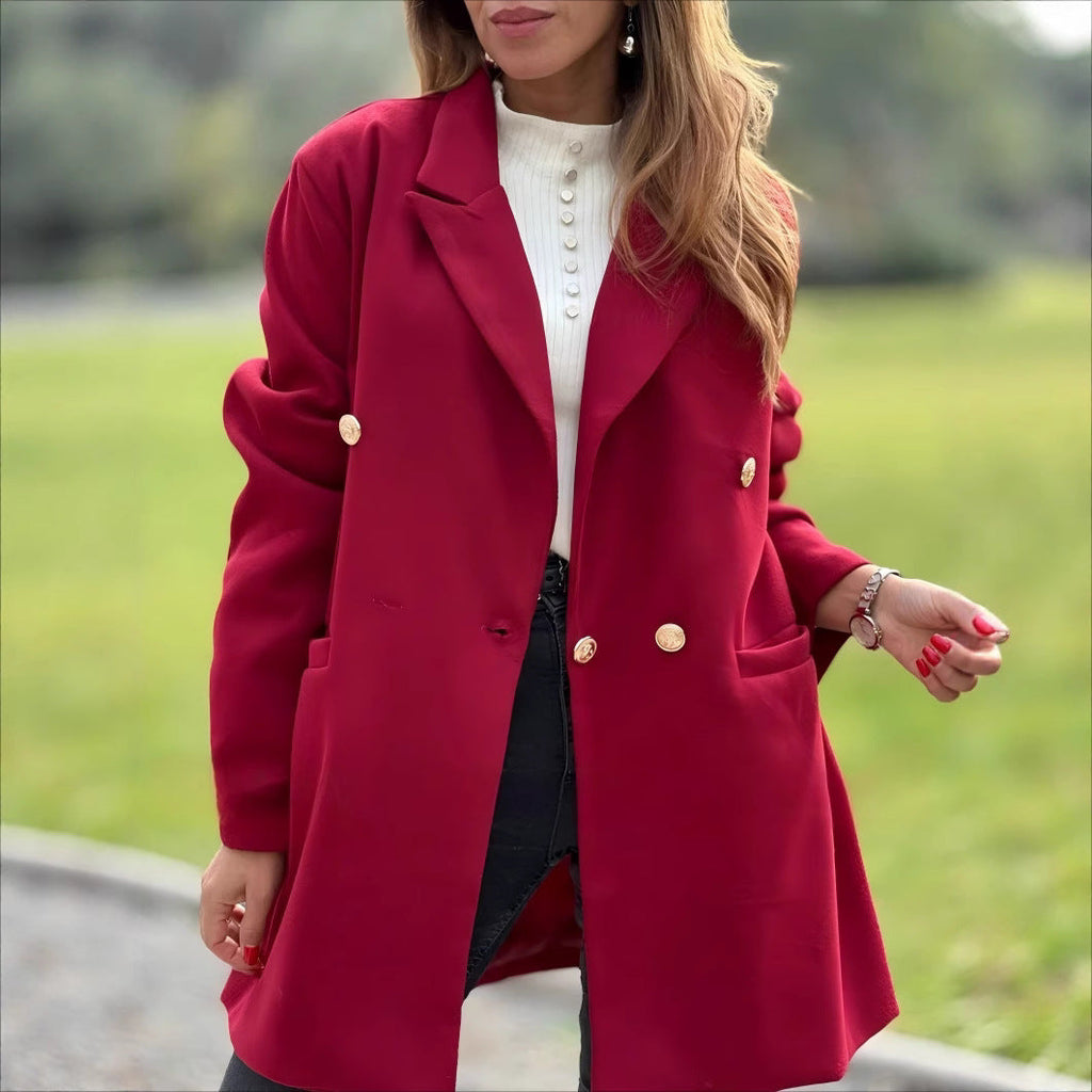 Elegant Long Blazer with Statement Buttons