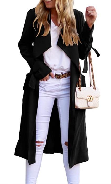 Women's Flowy Trench Coat with Tie Belt and Large Lapel