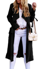 Women's Flowy Trench Coat with Tie Belt and Large Lapel