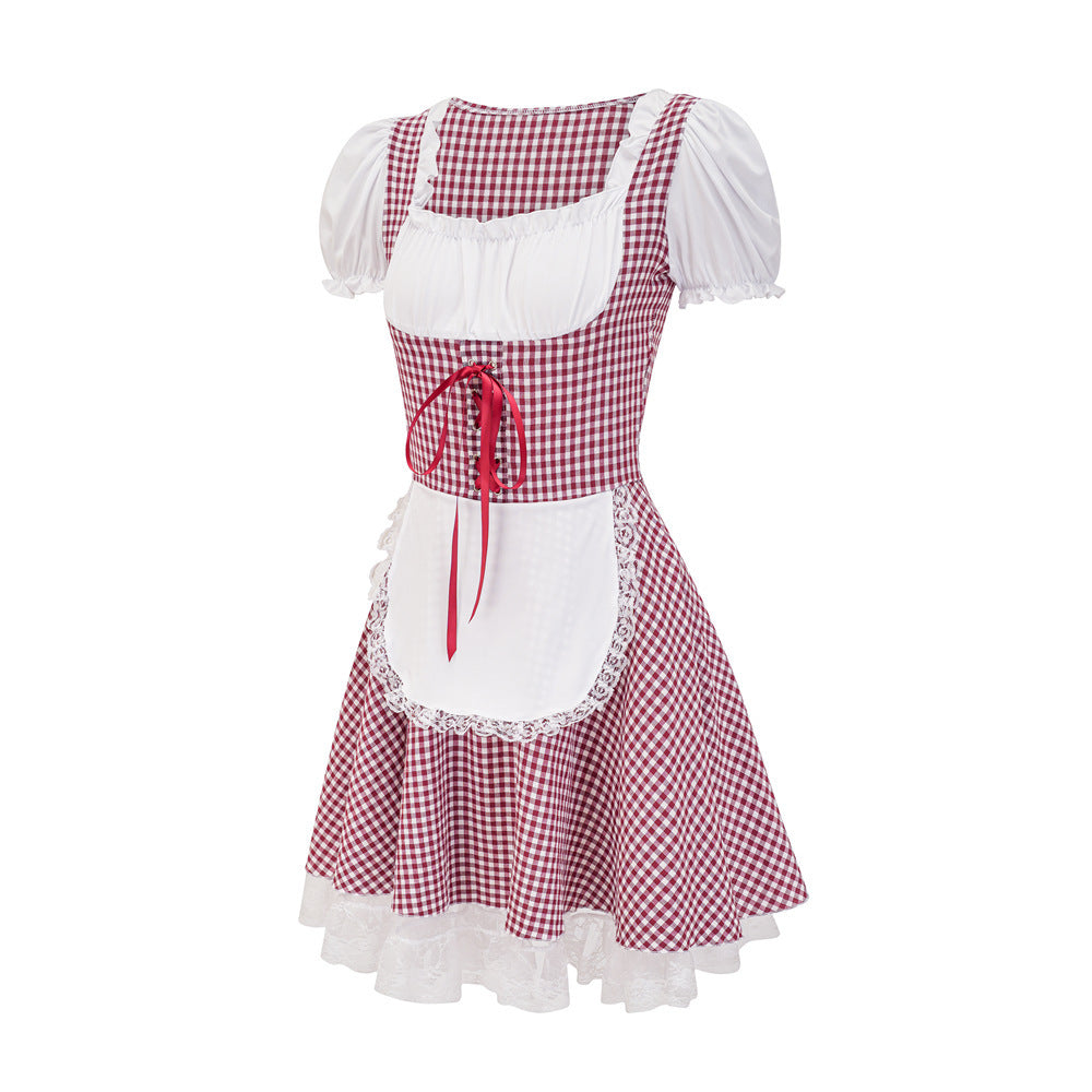 Women's Dirndl Dress with Traditional Plaid Pattern