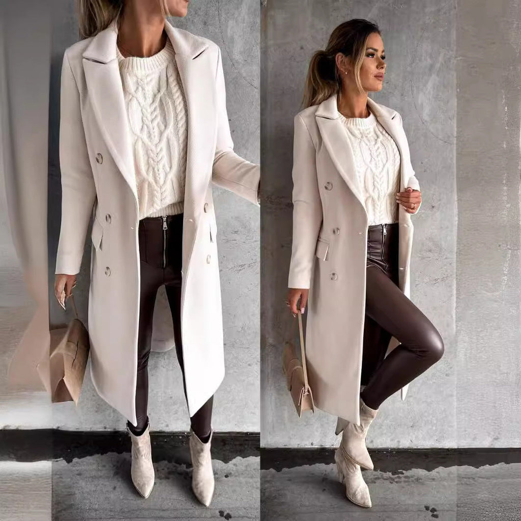 Elegant Double-Breasted Coat with Belt