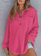 Women's Casual Waffle Texture Shirt with Button Placket and Chest Pocket