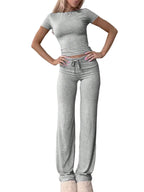 Women's Casual Lounge Set with Fitted Top and Comfortable Pants