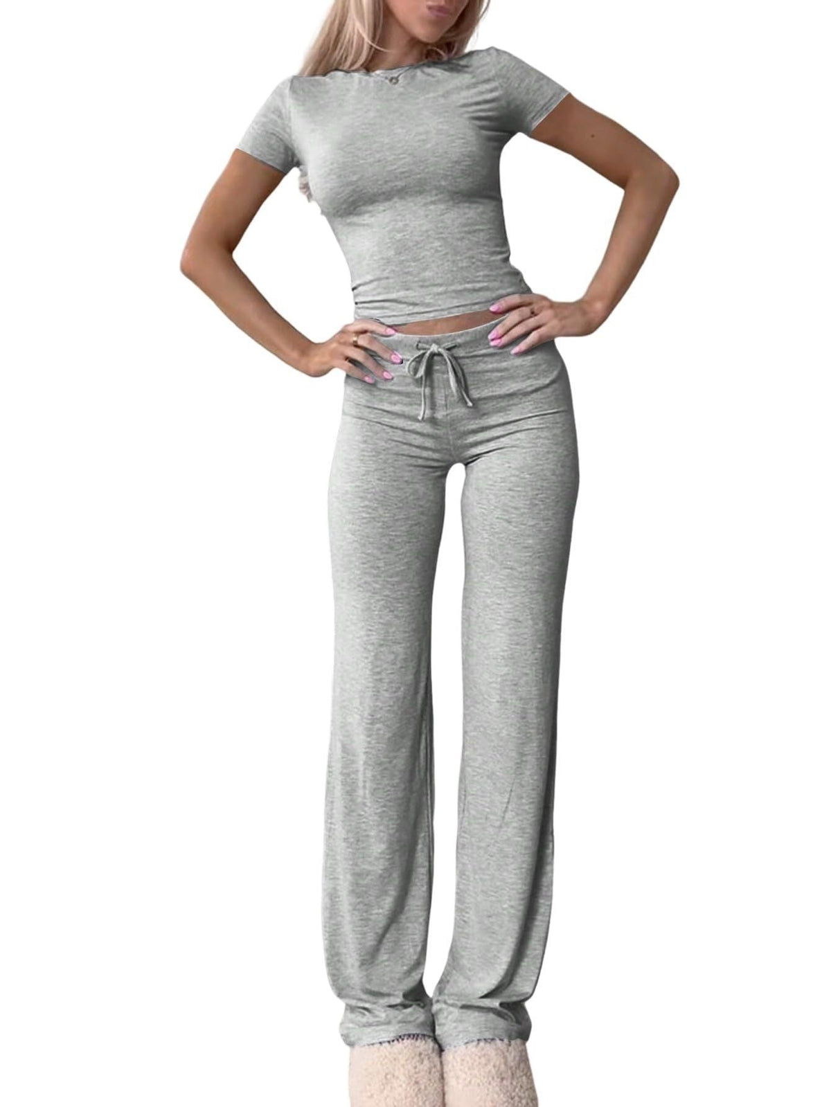 Women's Casual Lounge Set with Fitted Top and Comfortable Pants