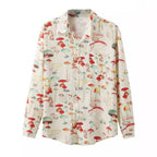 Women's Long-Sleeve Shirt with Mushroom Pattern