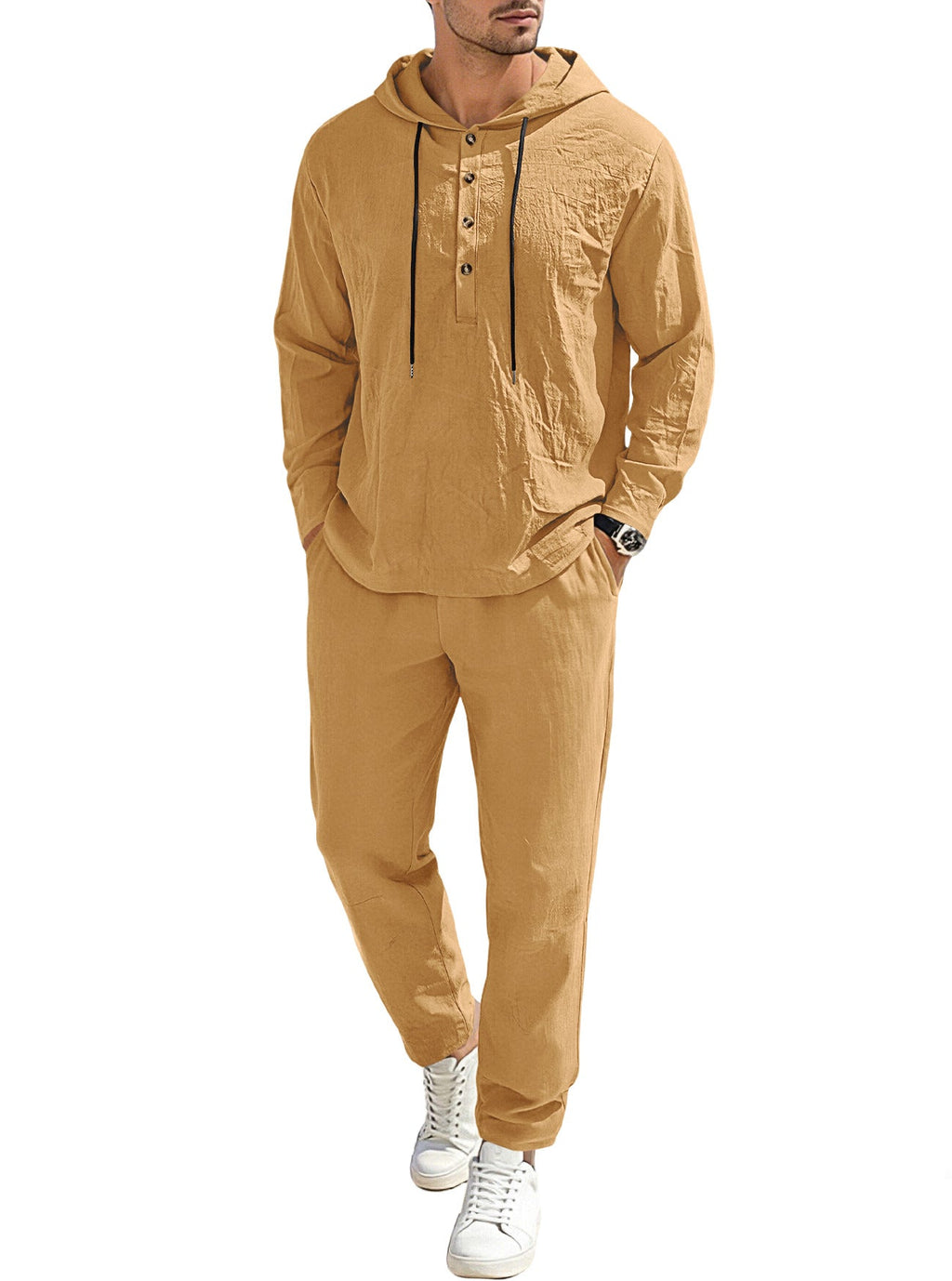 Men's Relaxed Hoodie Henley Leisure Suit