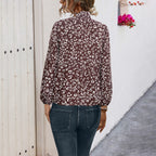 Women's Blouse with Floral Design and Elegant Bow Opening