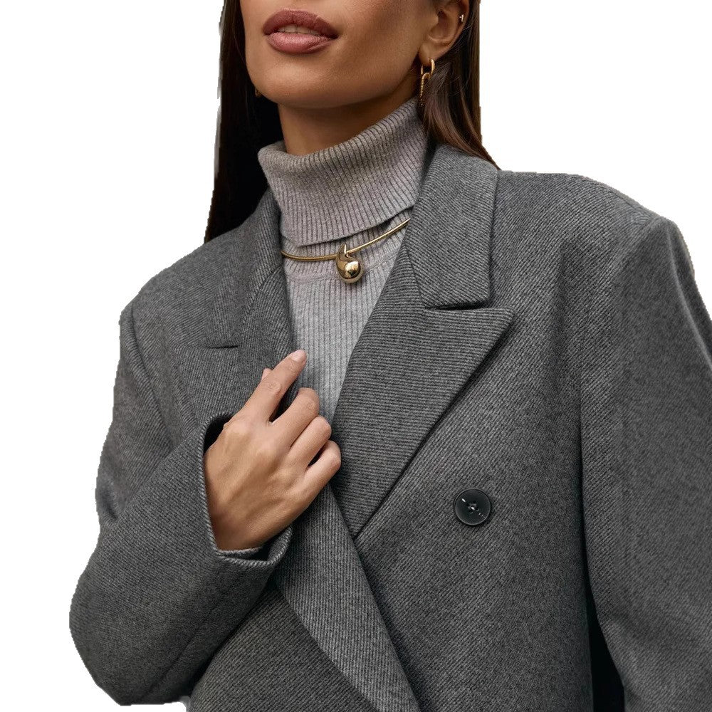 Elegant Double-Breasted Coat with Textured Details