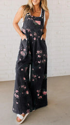 Women's Casual Denim Jumpsuit with Floral Print and Wide Legs